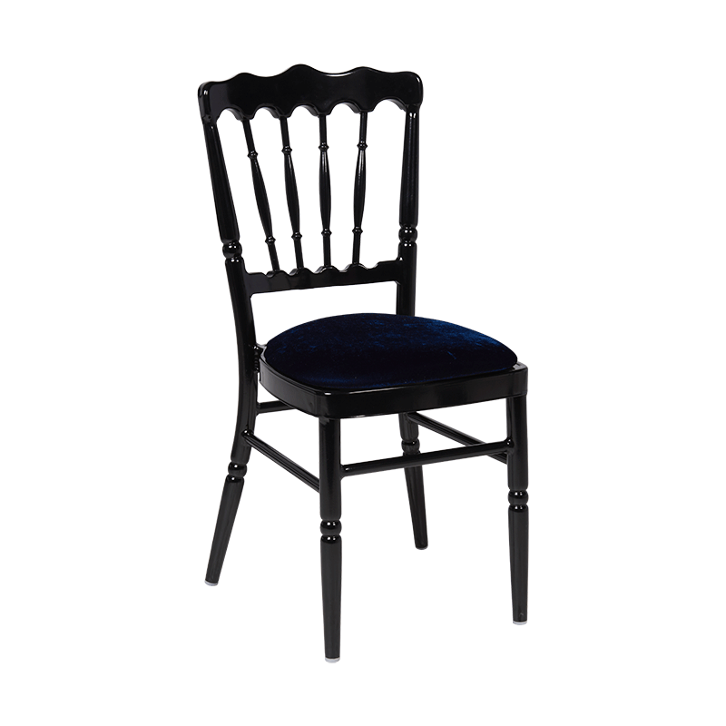 Zwarte Napoleon stoel met blauw fluwelen zitvlak