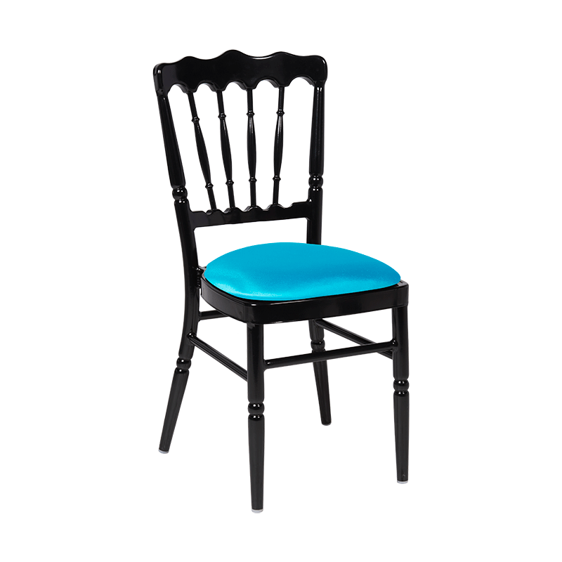 Zwarte Napoleon stoel in aluminium met turquoise zitvlak