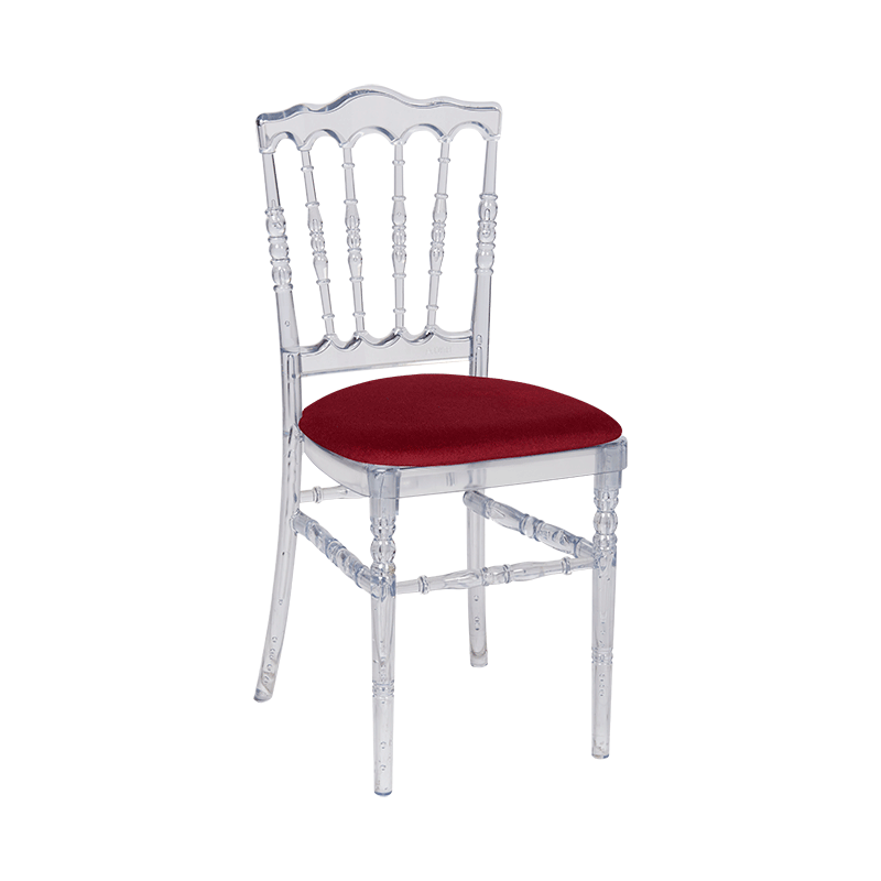 Chaise Napoléon transparente en plexi avec galette bordeaux
