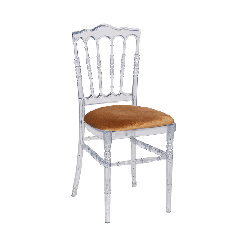 Chaise Napoléon transparente en plexi avec galette dorée