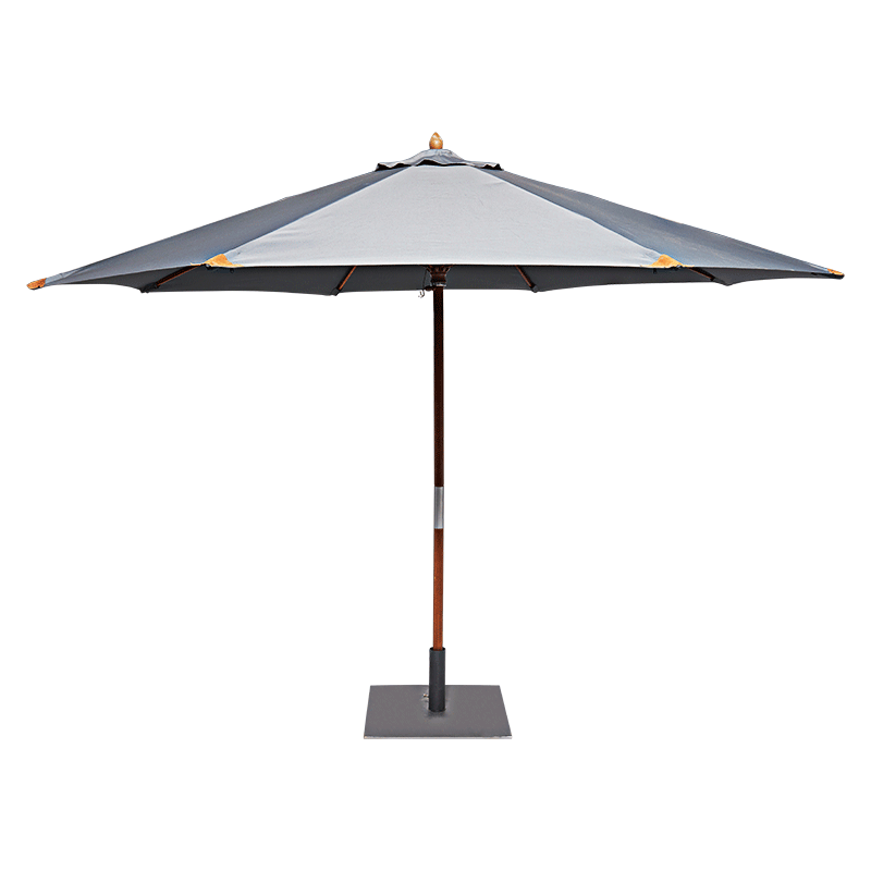 Ronde parasol Ø 350cm smoke met vierkante voet 60x60cm
