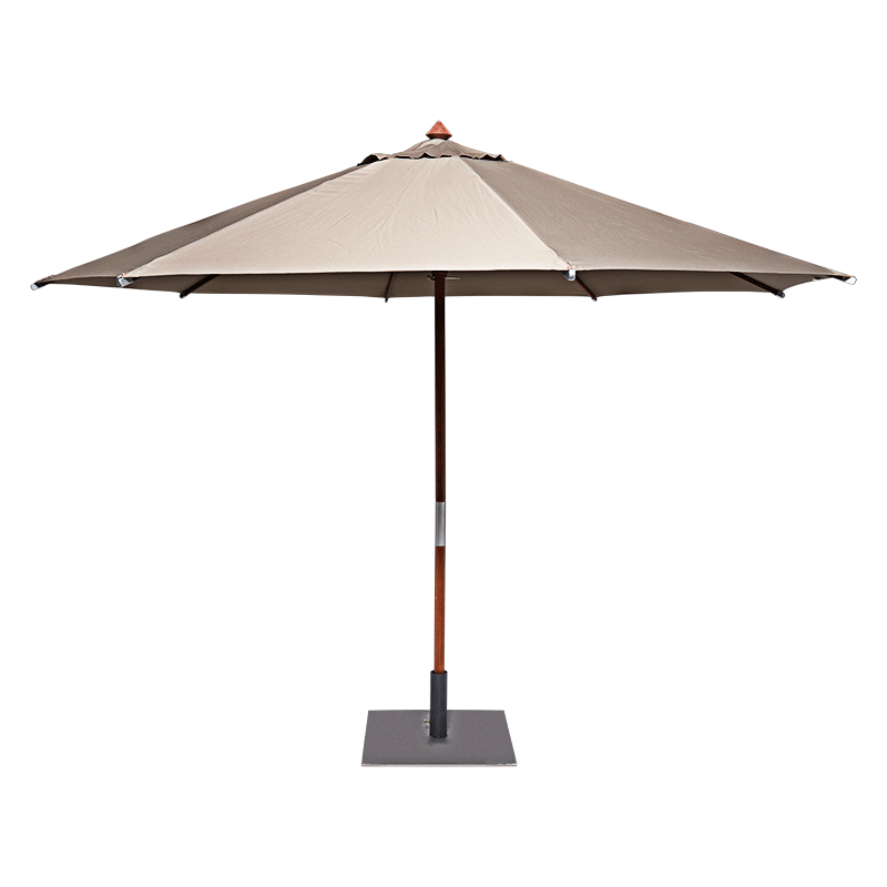 Parasol rond taupe Ø 350cm avec pied carré 60x60cm