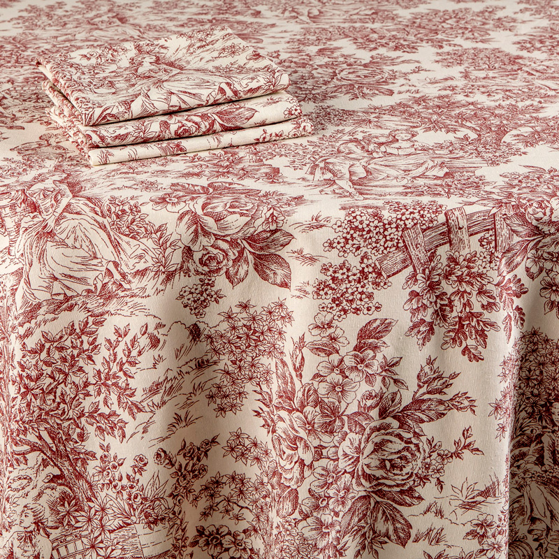 Tafellaken Toile de Jouy terracotta 300 x 400 cm