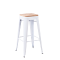 Tabouret industriel blanc assise bois H 78 cm