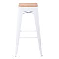 Tabouret industriel blanc assise bois H 78 cm