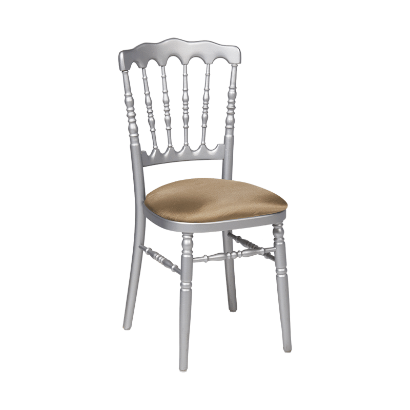 Chaise Napoléon argentée en bois avec galette bronze