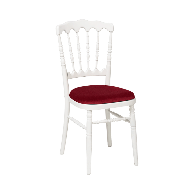 Chaise Napoléon blanche en bois avec galette bordeaux