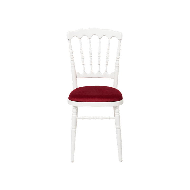 Chaise Napoléon blanche en bois avec galette bordeaux
