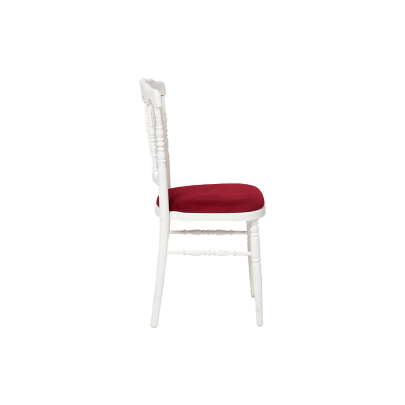 Chaise Napoléon blanche en bois avec galette bordeaux