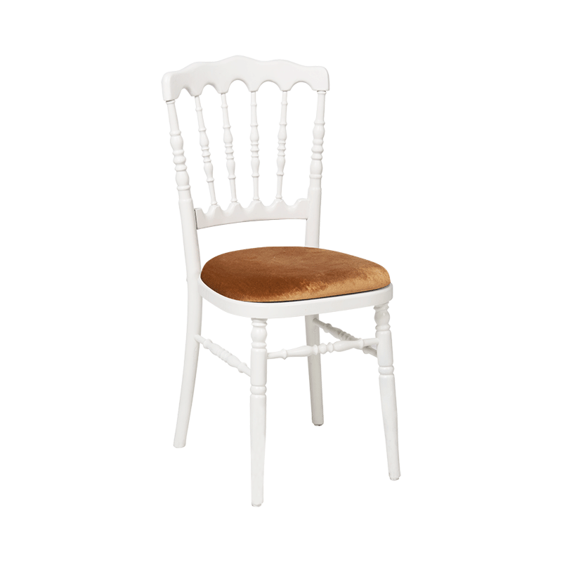 Chaise Napoléon blanche en bois avec galette dorée