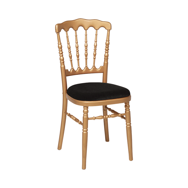 Chaise Napoléon dorée en bois avec galette noire