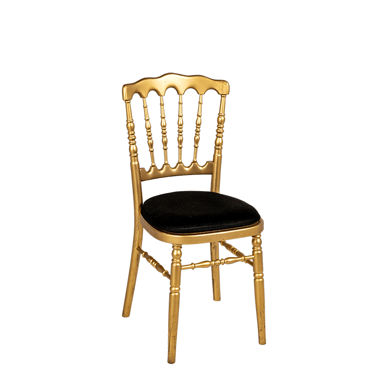 Chaise Napoléon dorée en bois avec galette houssée velours grise