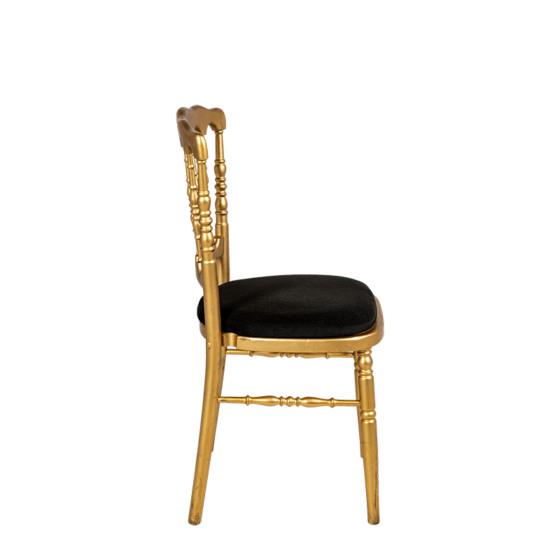 Chaise Napoléon dorée en bois avec galette houssée velours grise