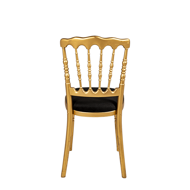 Chaise Napoléon dorée en bois avec galette houssée velours grise