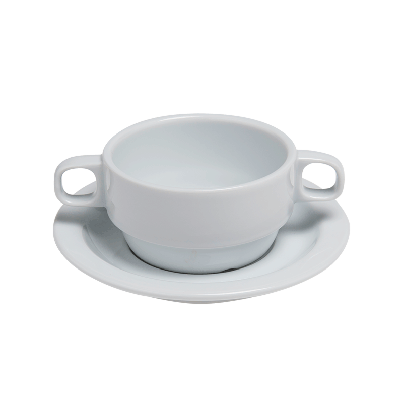 Bol et sous-tasse à consommé avec anses 25 cl blanc