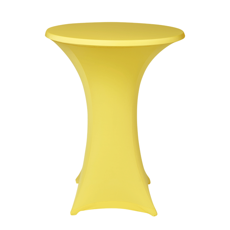 statafel met gele stretch hoes Ø 85 x H 110 cm