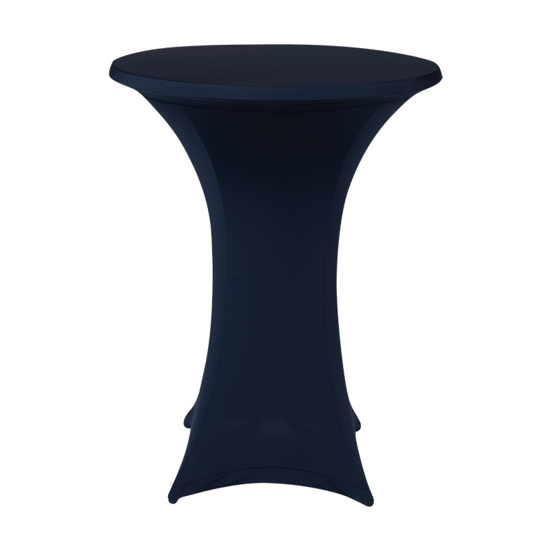 statafel met marineblauw stretch hoes Ø 85 x H 110 cm
