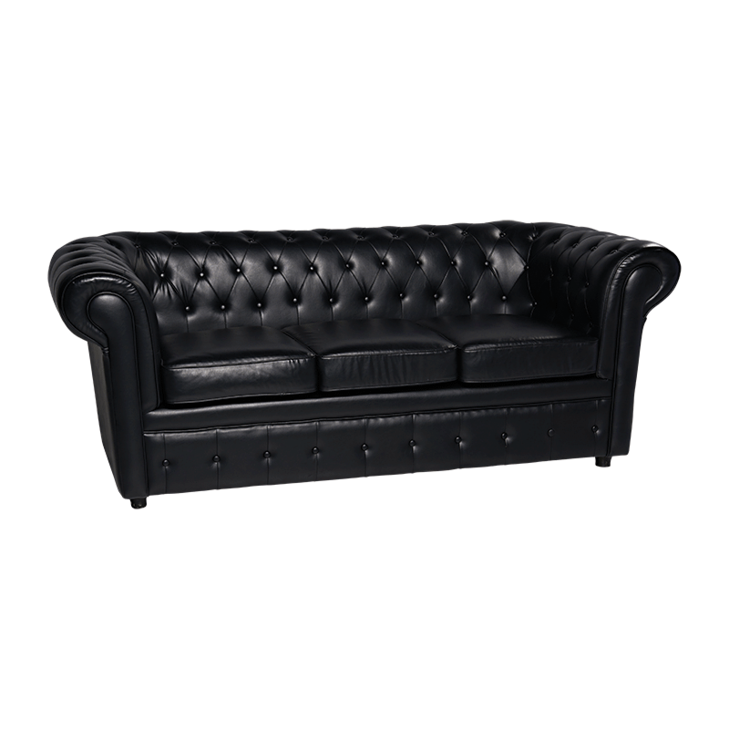 Canapé Chesterfield noir 3 places 90 x 205 cm H 75 cm