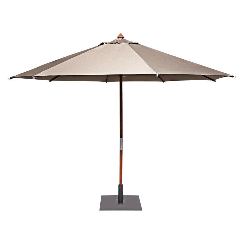 Ronde parasol Ø 350cm taupe met vierkante voet 60X60cm