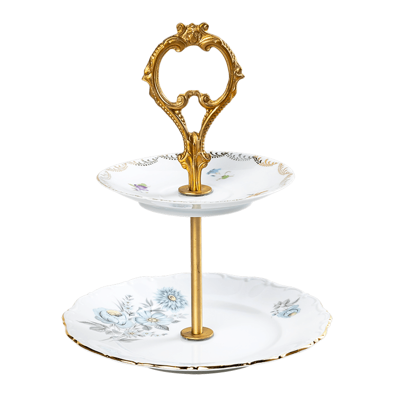 Etagère Vintage 2 verdiepingen gebloemd Ø 23-25 cm H 20-22 cm