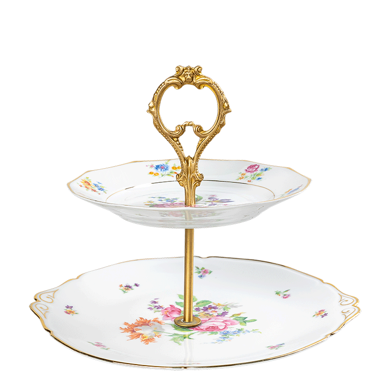 Serviteur Vintage 2 &eacute;tages fleuri &Oslash; 23-25 cm H 20-22 cm