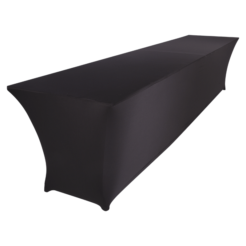 Dubbele rechthoekige tafel 90x400 cm H 90 cm swarte stretch hoes