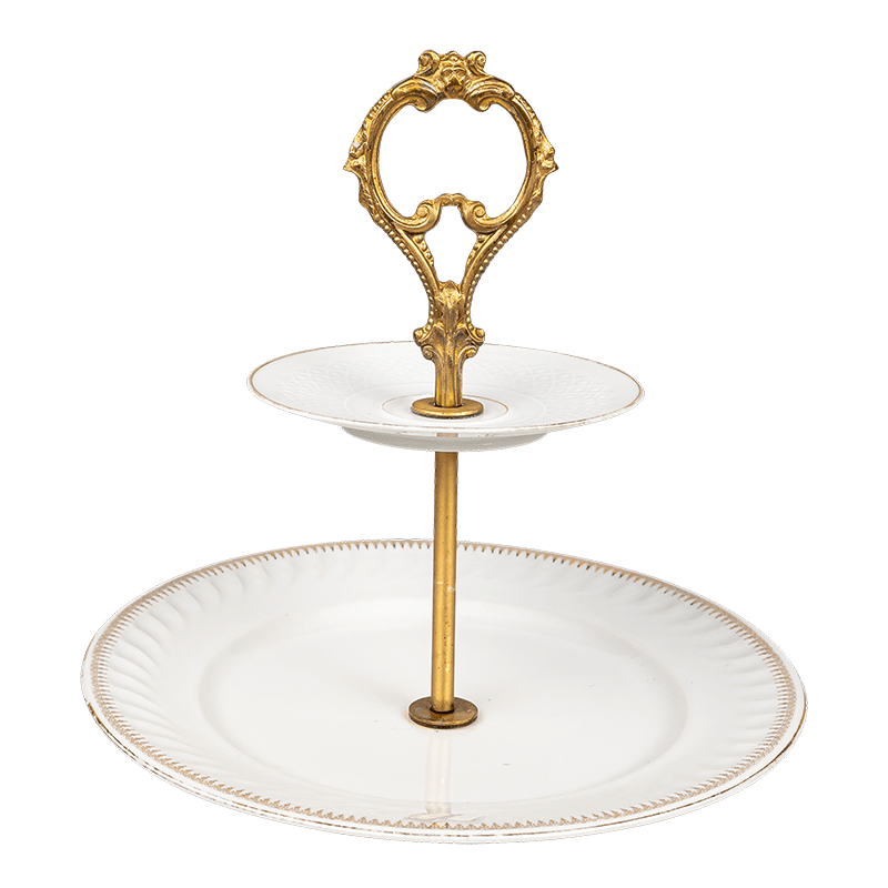 Serviteur Vintage 2 étages blanc et doré