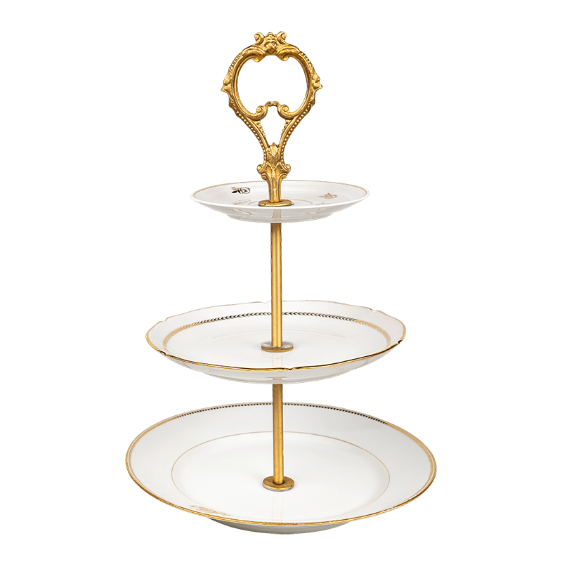 Serviteur Vintage 3 étages blanc et doré