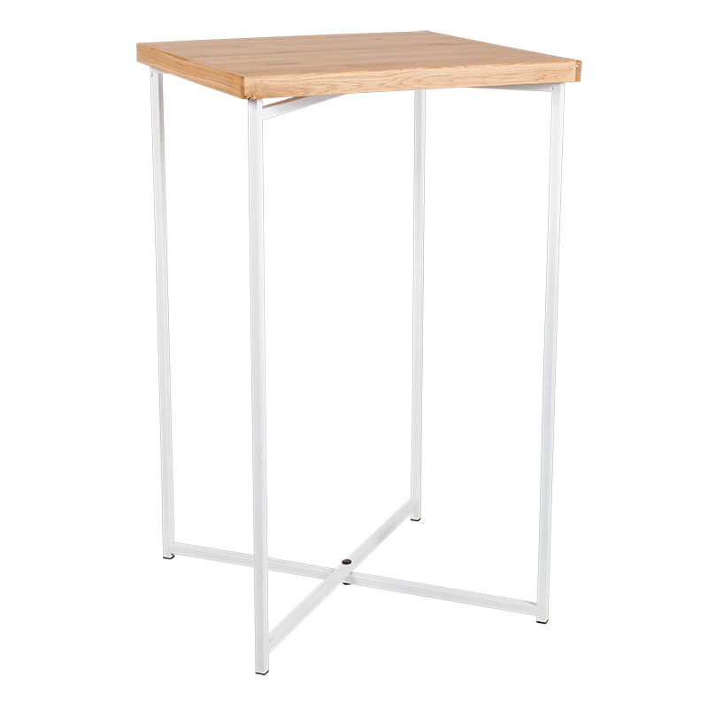 Mange-debout croisé blanc plateau bois 65 x 65 cm H 110 cm