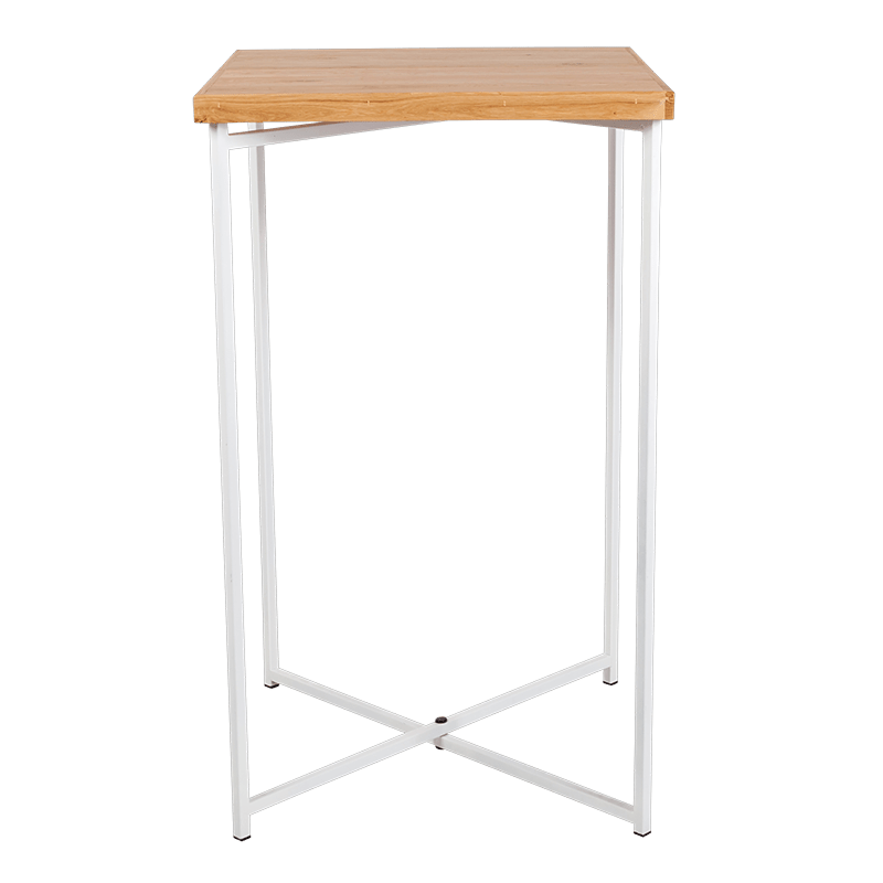 Mange-debout croisé blanc plateau bois 65 x 65 cm H 110 cm
