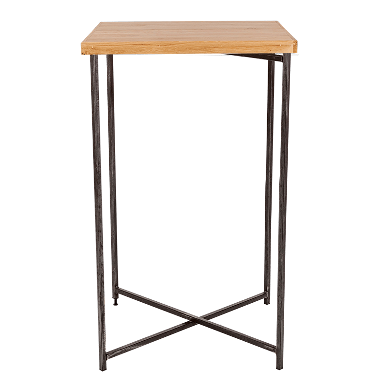 Gekruiste Hoge tafel staal houten blad 65 x 65 cm H 110 cm