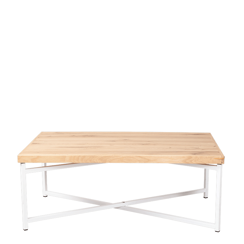 Table basse croisée blanche plateau bois 64 x 101 cm H 35 cm