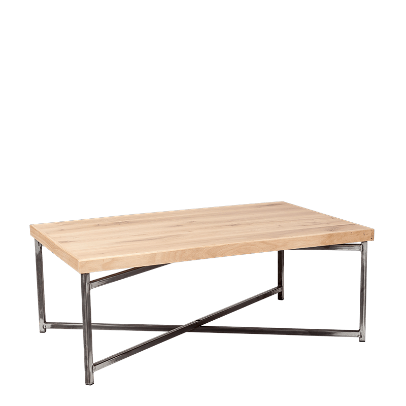 Table basse croisée acier plateau bois 64 x 101 cm H 35 cm