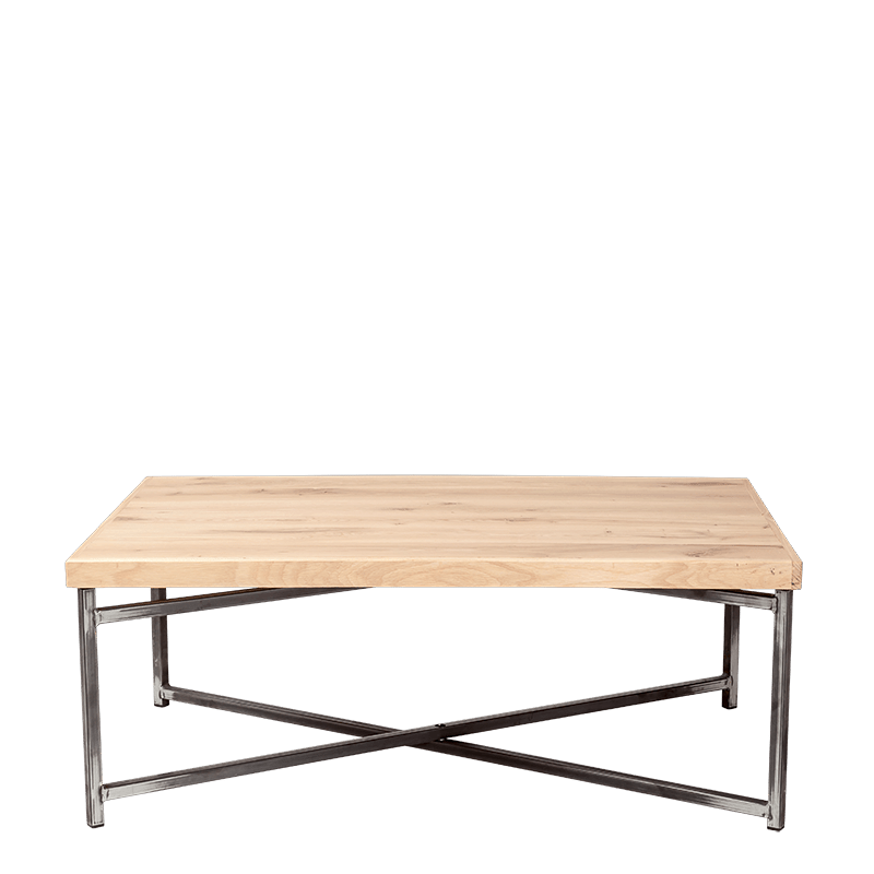 Gekruiste lage tafel staal houten blad 64 x 101 cm H 35 cm