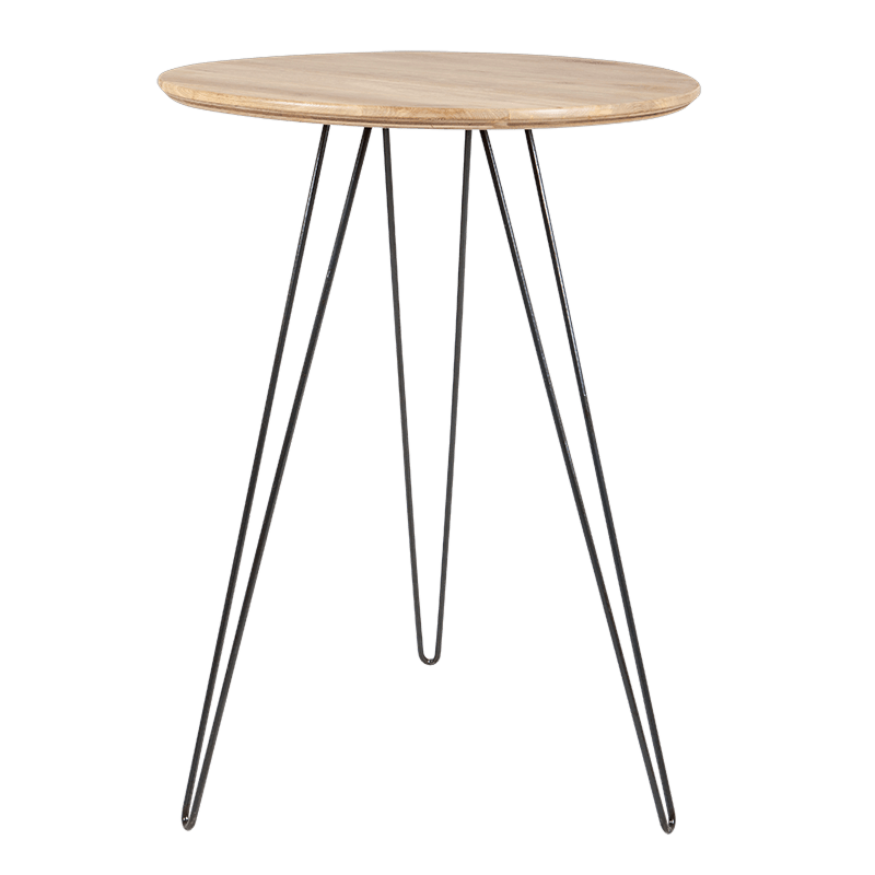 Statafel met metalen haarspeldpoten en houten blad Ø 80 H 108cm