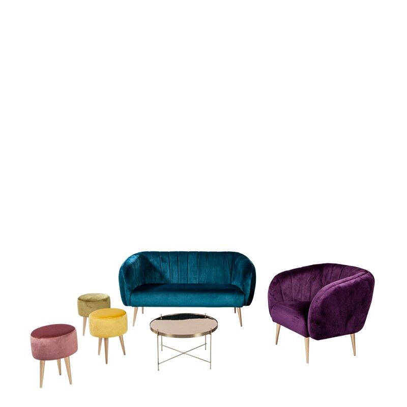 Sofa Juliette blauwgroen fluweel 78 x 165 cm H 85 cm