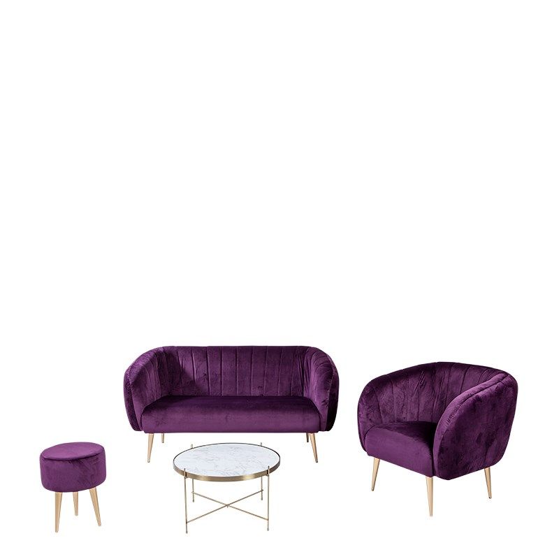 Sofa Juliette aubergine fluweel D 78 x L 165 cm H 85 cm