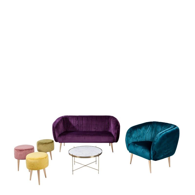 Sofa Juliette aubergine fluweel D 78 x L 165 cm H 85 cm