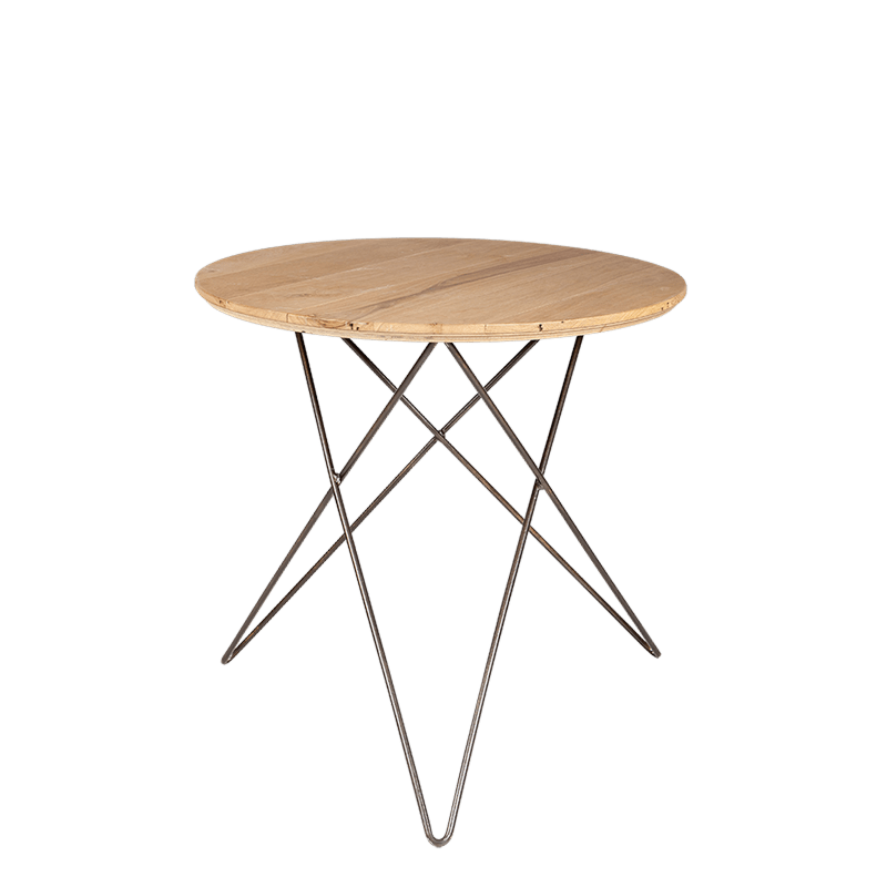 Metalen bijzettafel met houten blad Ø 80 cm H 72 cm