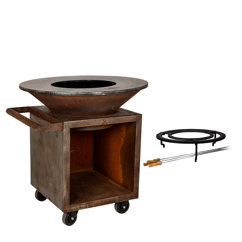 Barbecue Corten avec brochettes Ø 95 cm H 115 cm