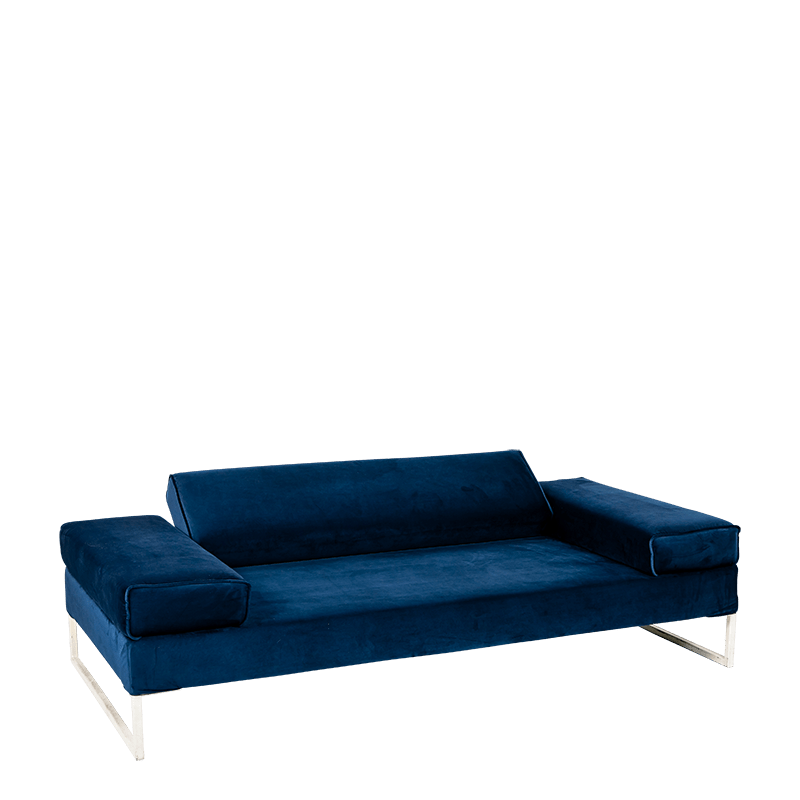 Canapé Happy Hour velours bleu 100 x 205 cm H 53 cm