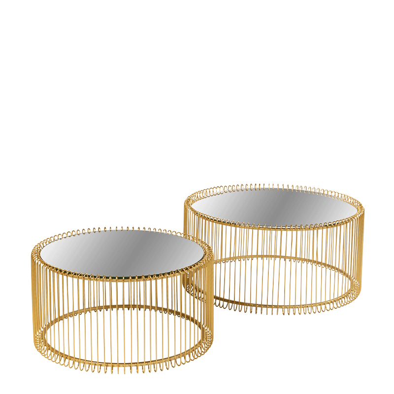 Tables basses gigogne filaire or Ø 60/70 cm H 31/34 cm