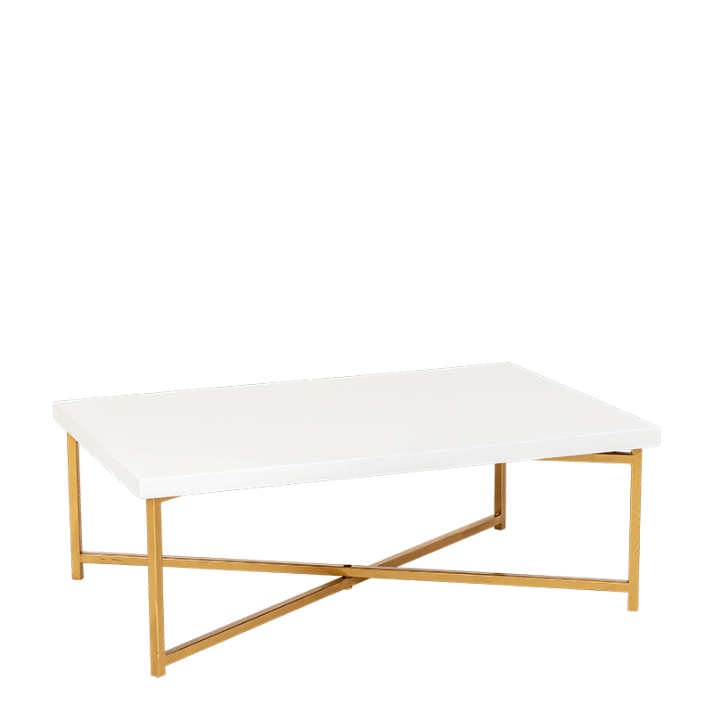 Table basse croisée or plateau blanc 64 x 101 cm H 35 cm