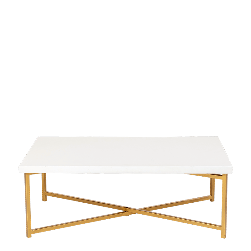 Table basse croisée or plateau blanc 64 x 101 cm H 35 cm