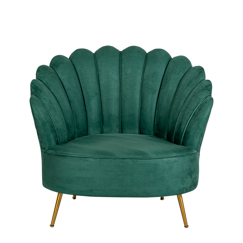 Fauteuil Coquillage velours vert 81 x 95 cm H 87 cm