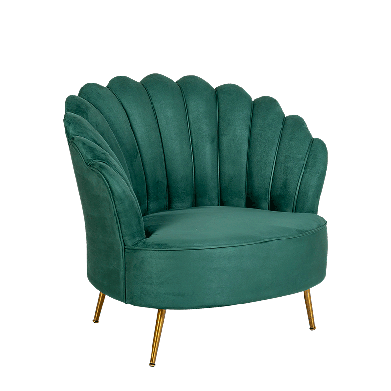 Fauteuil Coquillage velours vert 81 x 95 cm H 87 cm