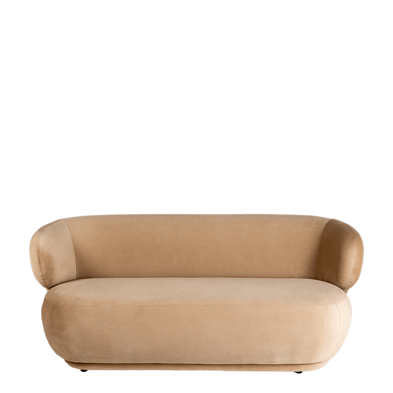 Elton sofa in taupkleurig fluweel   78 X 170 CM H 70 cm