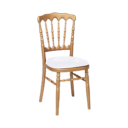Chaise Napoléon dorée en bois avec galette velours blanche