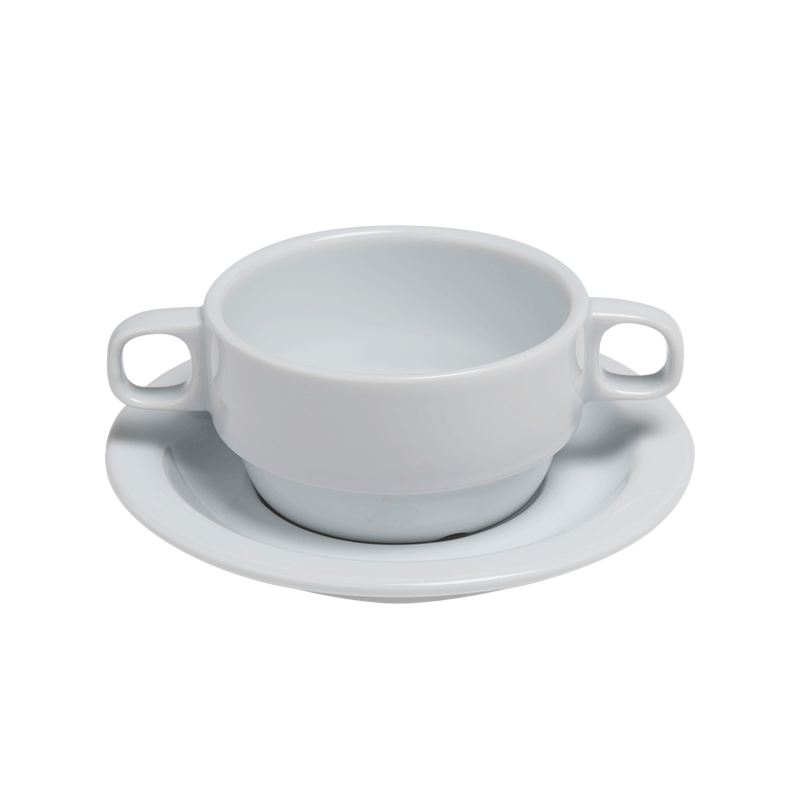 Bol et sous-tasse à consommé avec anses 25 cl blanc