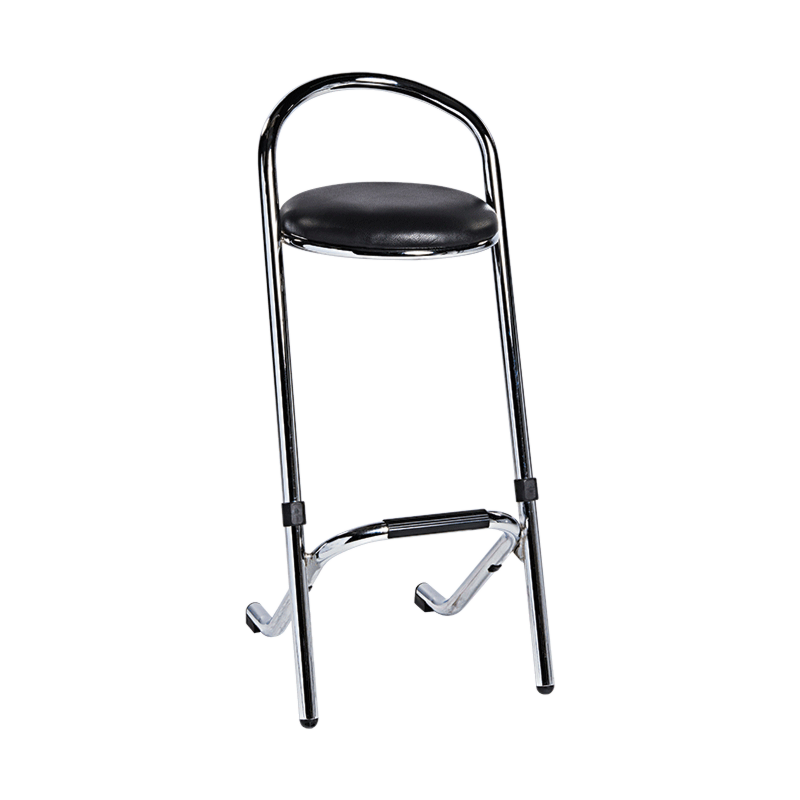 Tabouret en chrome, assise en skaï noir